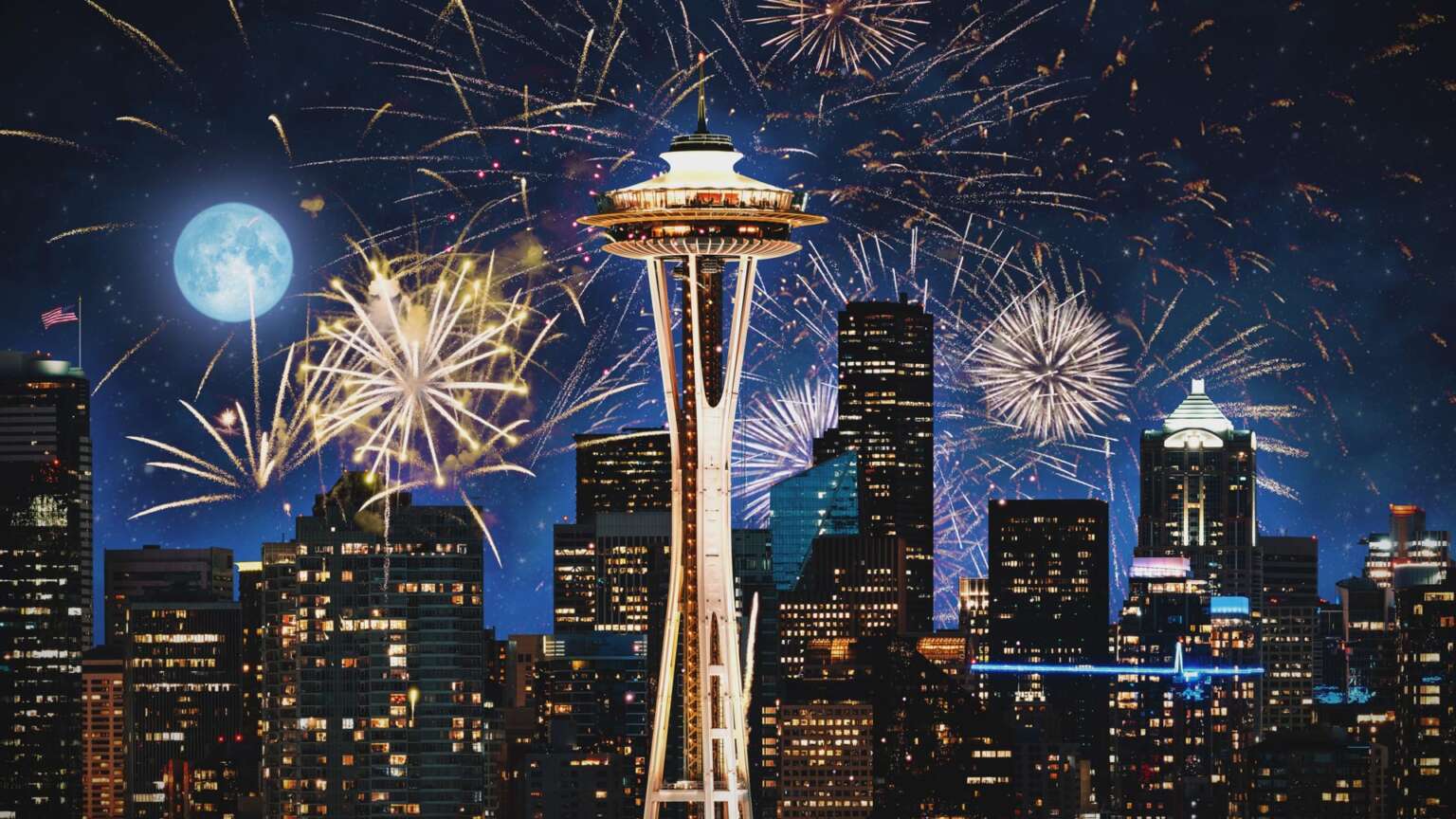[4k] Seattle Washington Space Needle Fireworks Celebration 4th Of July